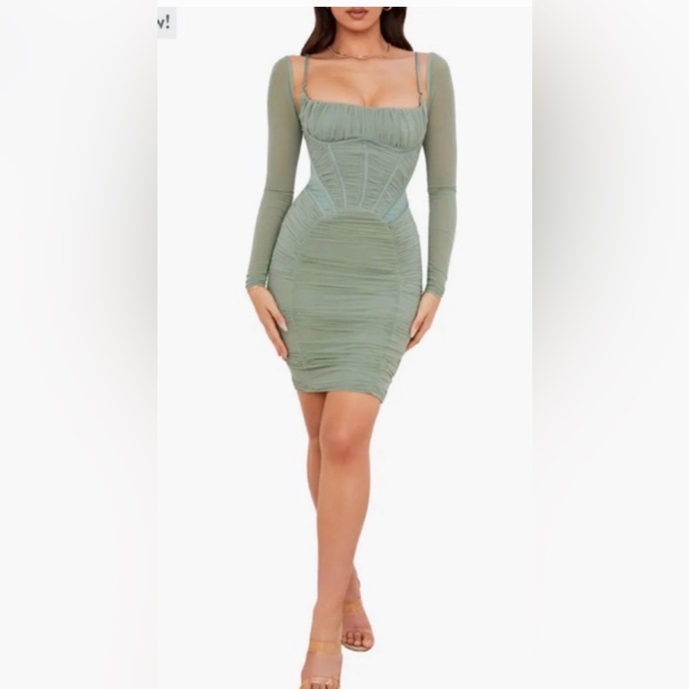 House of CB Freya Sage Green Bodycon Dress sz Small